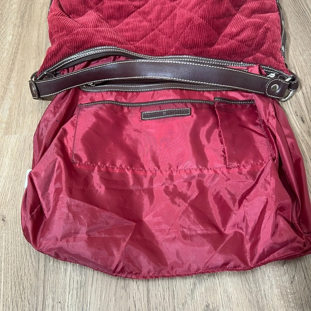 Tommy‎ Hilfiger Burgundy Corduroy Hobo Shoulder Bag Quilted Soft Grunge Y2K